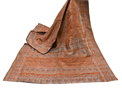 Indian Vintage Sari Rusty Heavy Pure Satin Silk Woven Banarasi Tanchoi Saree 5Yd Ethnic Craft Fabric Upcycle Bridal Heavy Sarees