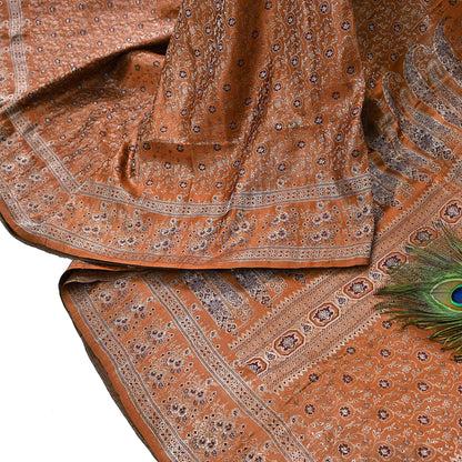 Indian Vintage Sari Rusty Heavy Pure Satin Silk Woven Banarasi Tanchoi Saree 5Yd Ethnic Craft Fabric Upcycle Bridal Heavy Sarees