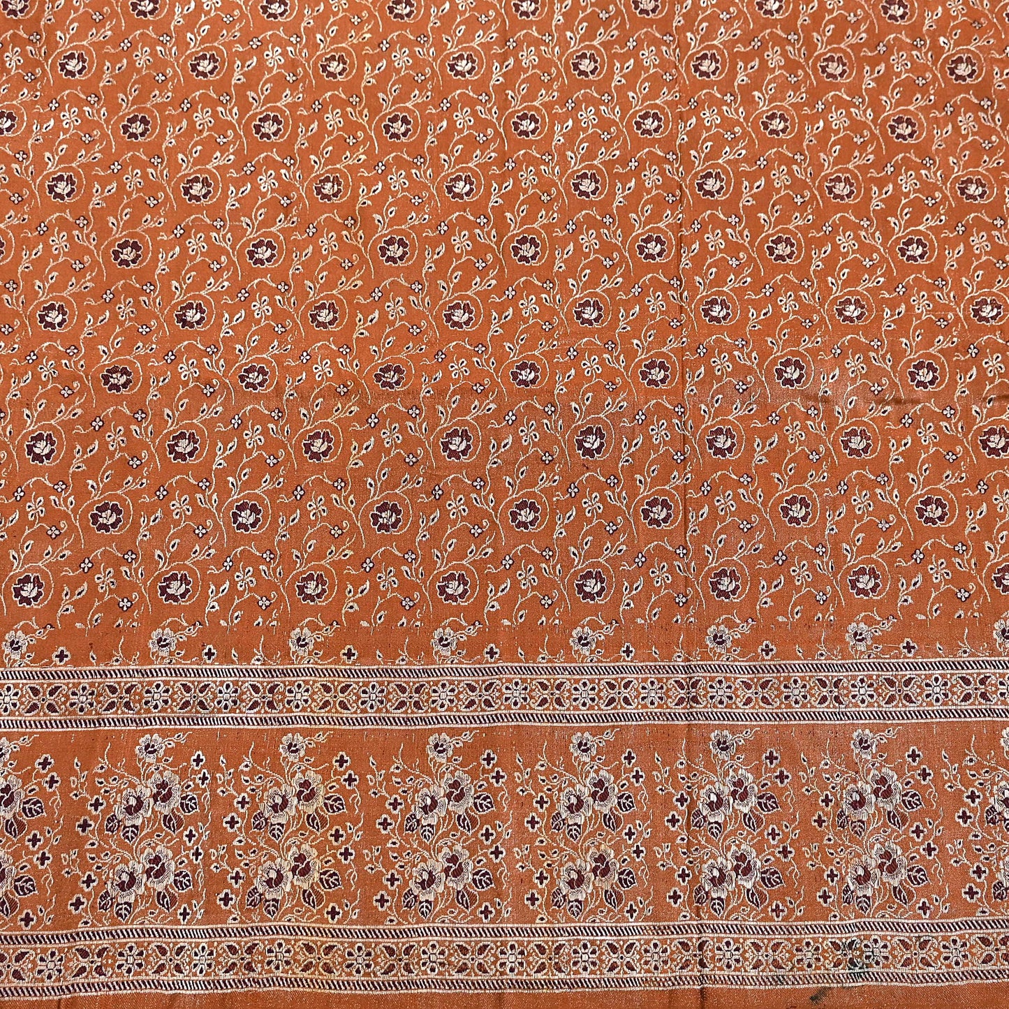 Indian Vintage Sari Rusty Heavy Pure Satin Silk Woven Banarasi Tanchoi Saree 5Yd Ethnic Craft Fabric Upcycle Bridal Heavy Sarees