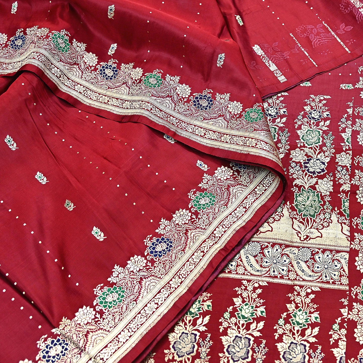 Indian Vintage Sari Red Heavy Wedding Pure Satin Silk Woven Banarasi Brocade Saree Zari 5Yd Craft Fabric Ethnic Dress making Crafting