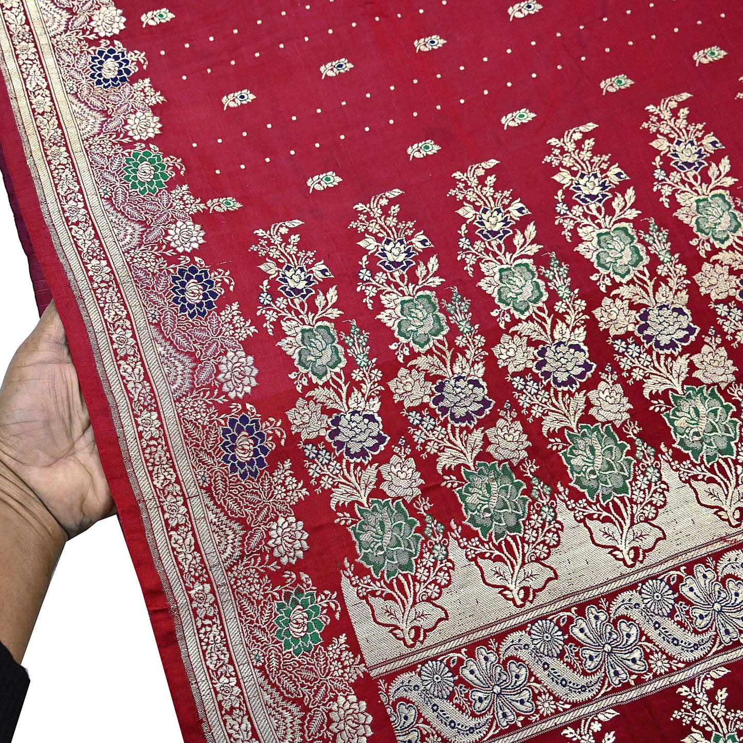 Indian Vintage Sari Red Heavy Wedding Pure Satin Silk Woven Banarasi Brocade Saree Zari 5Yd Craft Fabric Ethnic Dress making Crafting