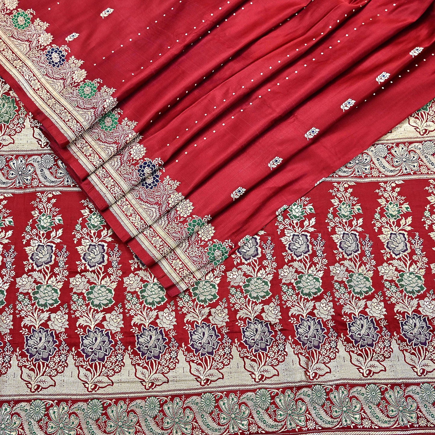 Indian Vintage Sari Red Heavy Wedding Pure Satin Silk Woven Banarasi Brocade Saree Zari 5Yd Craft Fabric Ethnic Dress making Crafting