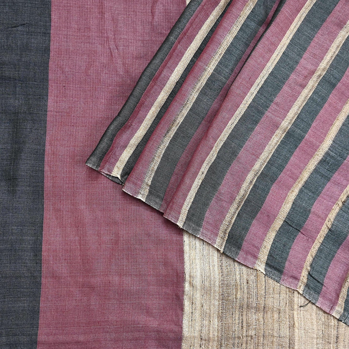 Indian Vintage Sari Pink & black Pure Khadi Silk Handloom Saree Craft Fabric 6yd Ethnic Wear Dress making For Crafting Quilting