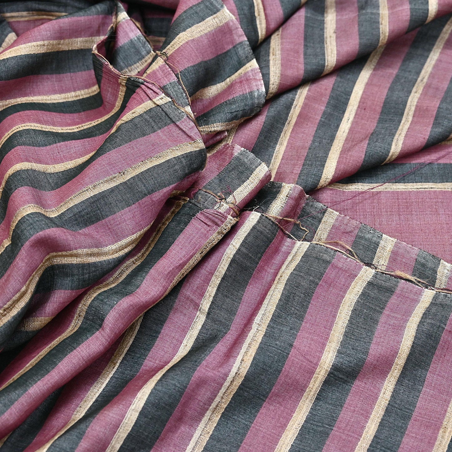 Indian Vintage Sari Pink & black Pure Khadi Silk Handloom Saree Craft Fabric 6yd Ethnic Wear Dress making For Crafting Quilting