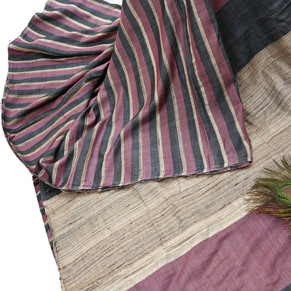 Indian Vintage Sari Pink & black Pure Khadi Silk Handloom Saree Craft Fabric 6yd Ethnic Wear Dress making For Crafting Quilting