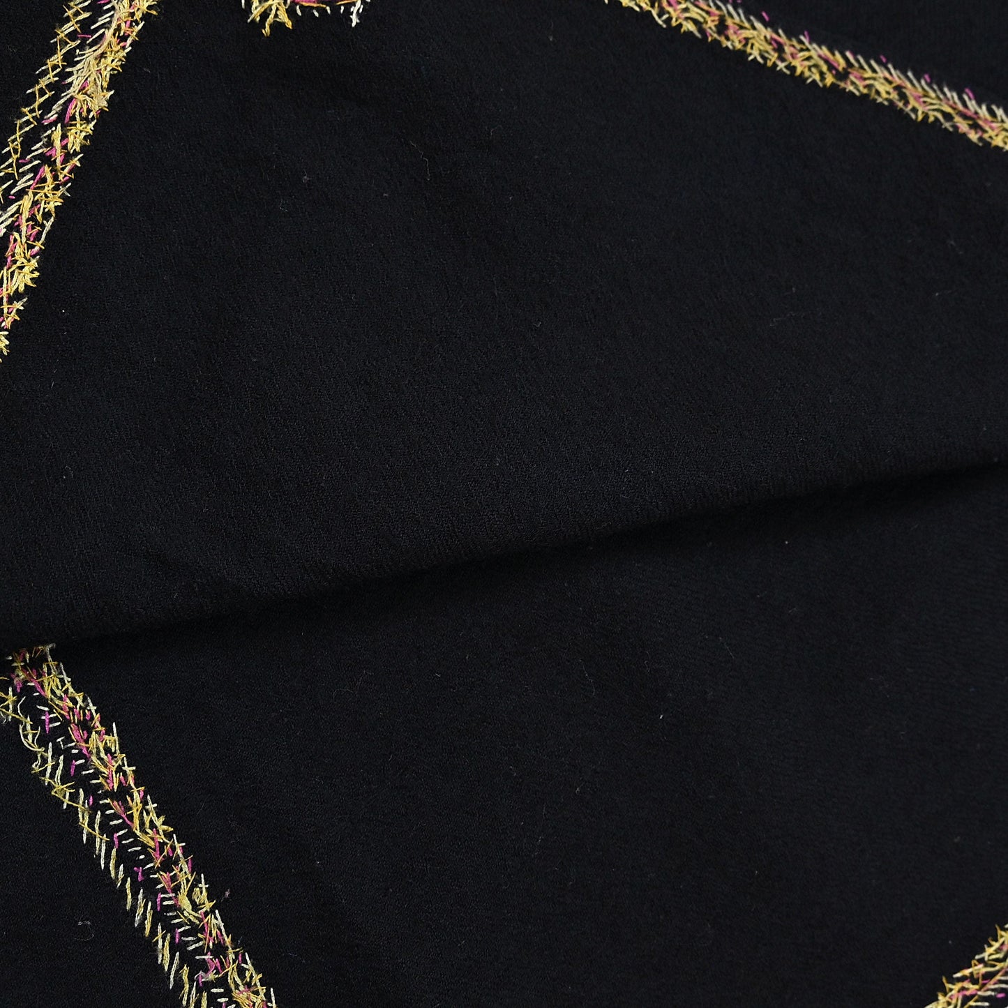 Indian Vintage Black Shawl Pure Woolen Handmade Suzani Long Throw Stole Warm Floral Design Soft Cozy