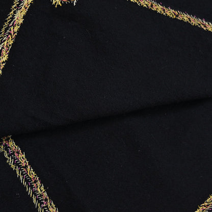 Indian Vintage Black Shawl Pure Woolen Handmade Suzani Long Throw Stole Warm Floral Design Soft Cozy