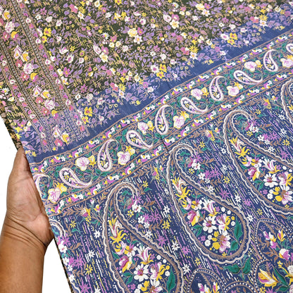 Indian Vintage Blue & Green Sarees Pure Cotton Block Printed Sari 5yd Sewing Craft Fabric DressMaking Soft Crafting Quilting Upcycle