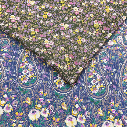 Indian Vintage Blue & Green Sarees Pure Cotton Block Printed Sari 5yd Sewing Craft Fabric DressMaking Soft Crafting Quilting Upcycle