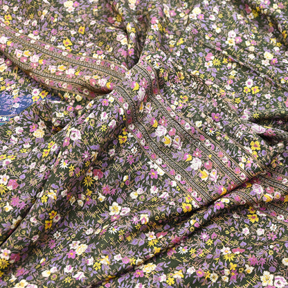 Indian Vintage Blue & Green Sarees Pure Cotton Block Printed Sari 5yd Sewing Craft Fabric DressMaking Soft Crafting Quilting Upcycle