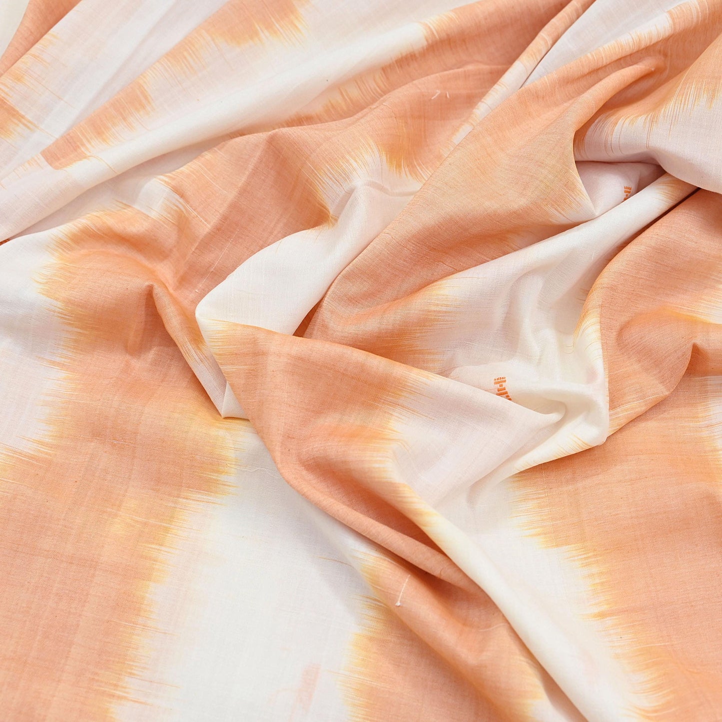Indian Vintage Sari Orange & White Hand woven Sambalpuri Ikat Sarees Pure Cotton Craft Fabric 5Yd Ethnic Chackra Border Dress Making Upcycle