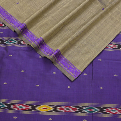 Indian Vintage Saree Purple & brown Cotton Hand woven Sambalpuri Ikat sari Craft Fabric 5Yd Ethnic Chackra Border Dress Making Quilting