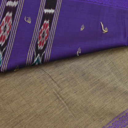Indian Vintage Saree Purple & brown Cotton Hand woven Sambalpuri Ikat sari Craft Fabric 5Yd Ethnic Chackra Border Dress Making Quilting