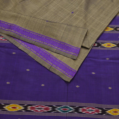 Indian Vintage Saree Purple & brown Cotton Hand woven Sambalpuri Ikat sari Craft Fabric 5Yd Ethnic Chackra Border Dress Making Quilting