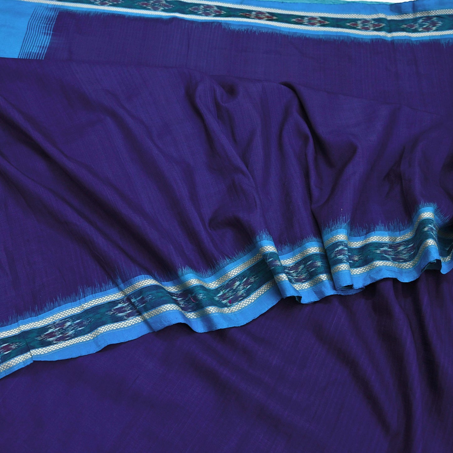 Indian Vintage Blue Pochampally Silk Saree Pure Silk Hand Woven Ikat Patola Sari Fabric 6Yard Craft Ethnic Zari Border
