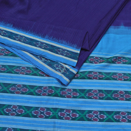 Indian Vintage Blue Pochampally Silk Saree Pure Silk Hand Woven Ikat Patola Sari Fabric 6Yard Craft Ethnic Zari Border