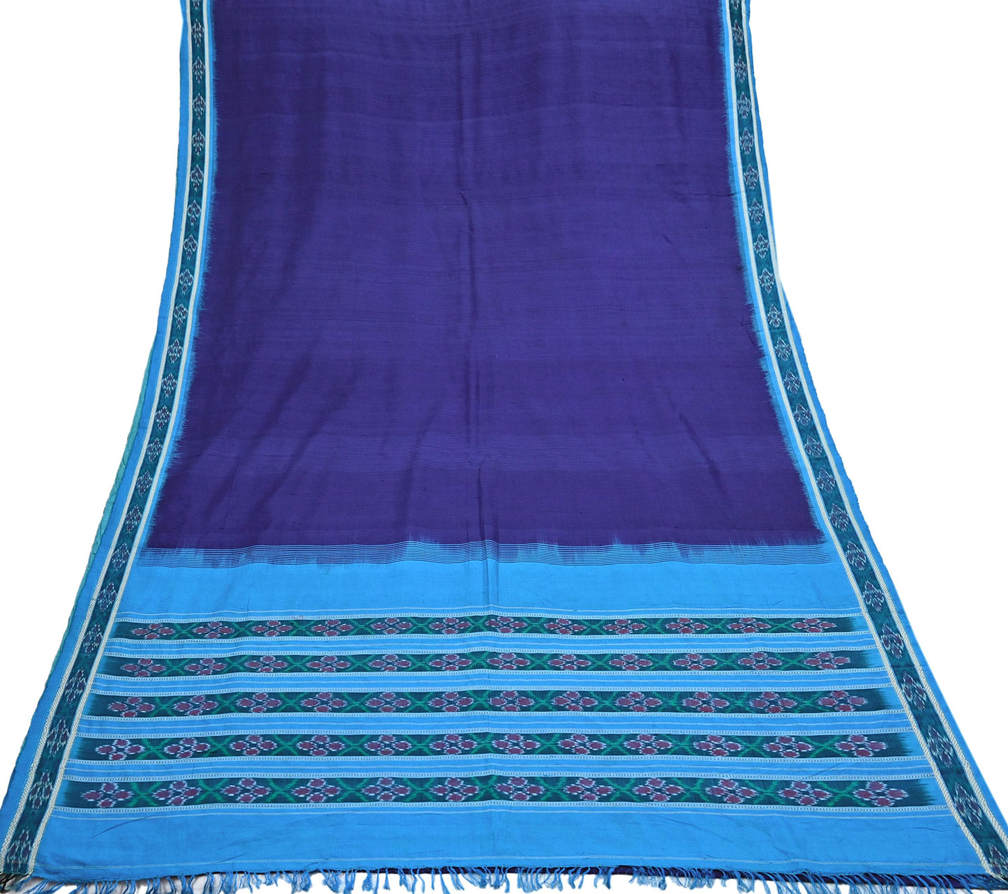 Indian Vintage Blue Pochampally Silk Saree Pure Silk Hand Woven Ikat Patola Sari Fabric 6Yard Craft Ethnic Zari Border