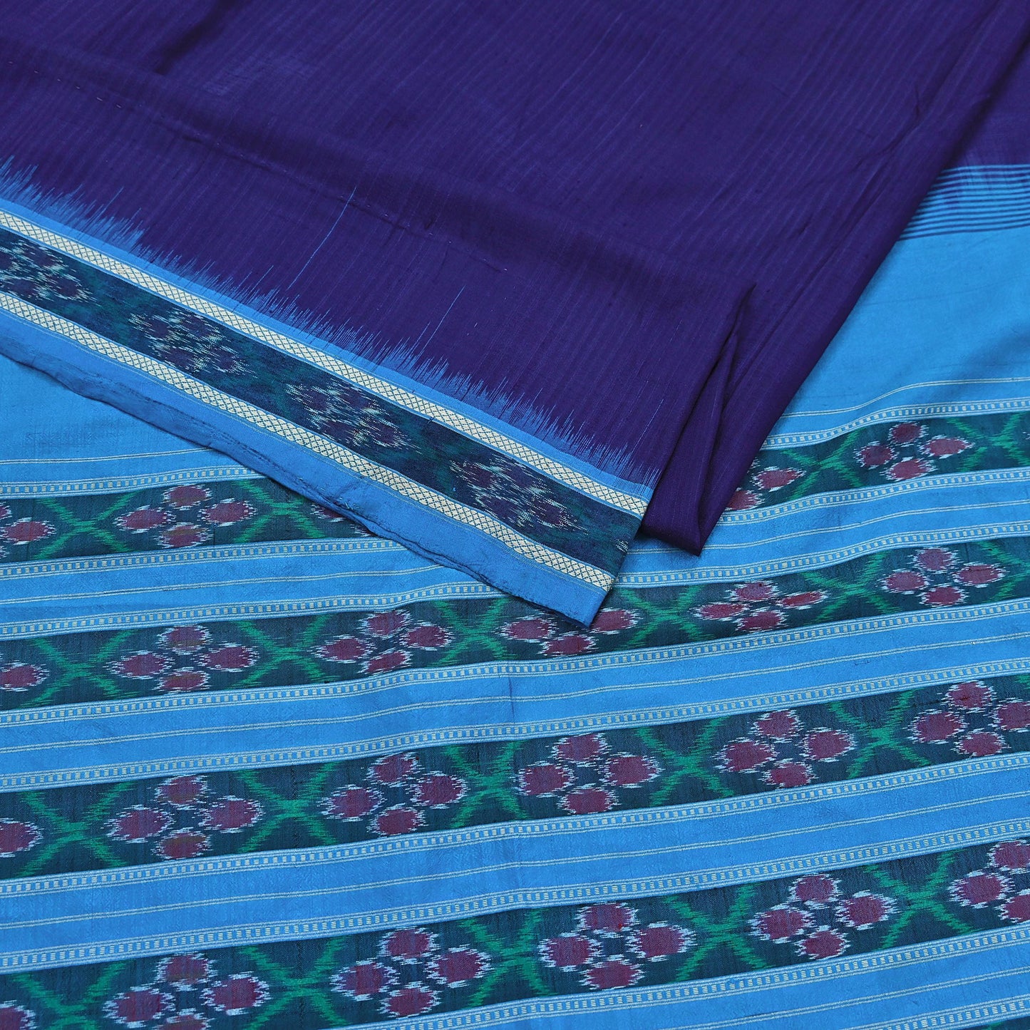 Indian Vintage Blue Pochampally Silk Saree Pure Silk Hand Woven Ikat Patola Sari Fabric 6Yard Craft Ethnic Zari Border