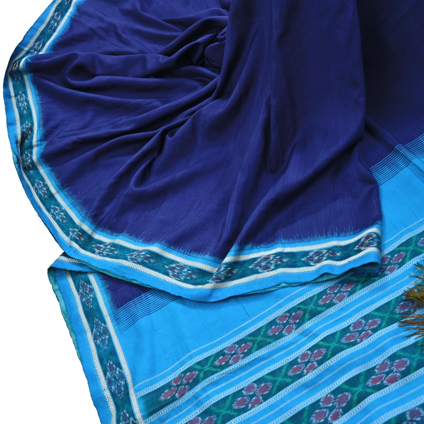 Indian Vintage Blue Pochampally Silk Saree Pure Silk Hand Woven Ikat Patola Sari Fabric 6Yard Craft Ethnic Zari Border