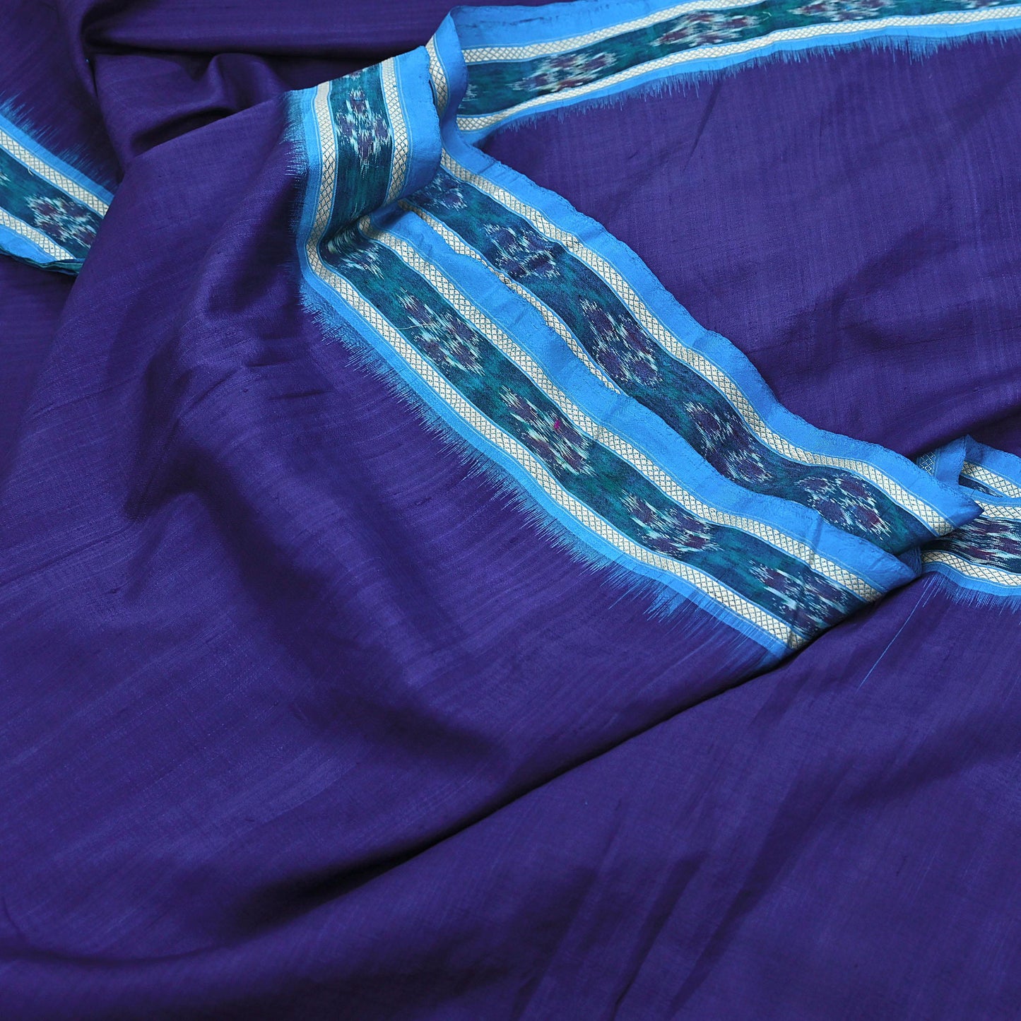 Indian Vintage Blue Pochampally Silk Saree Pure Silk Hand Woven Ikat Patola Sari Fabric 6Yard Craft Ethnic Zari Border
