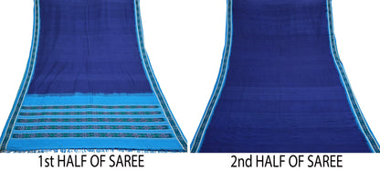 Indian Vintage Blue Pochampally Silk Saree Pure Silk Hand Woven Ikat Patola Sari Fabric 6Yard Craft Ethnic Zari Border