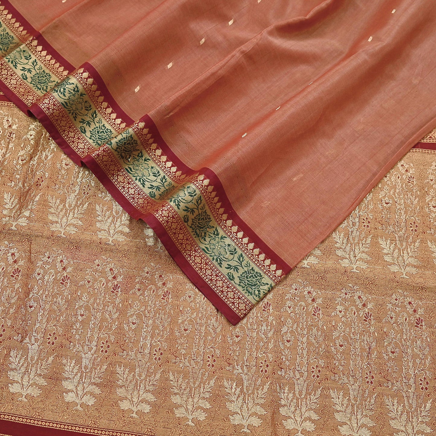 Indian Vintage Heavy Maroon Hand Woven Saree 100% Pure Silk Sari 5Yard Floral Dress making Crafting Quilting Upcycle