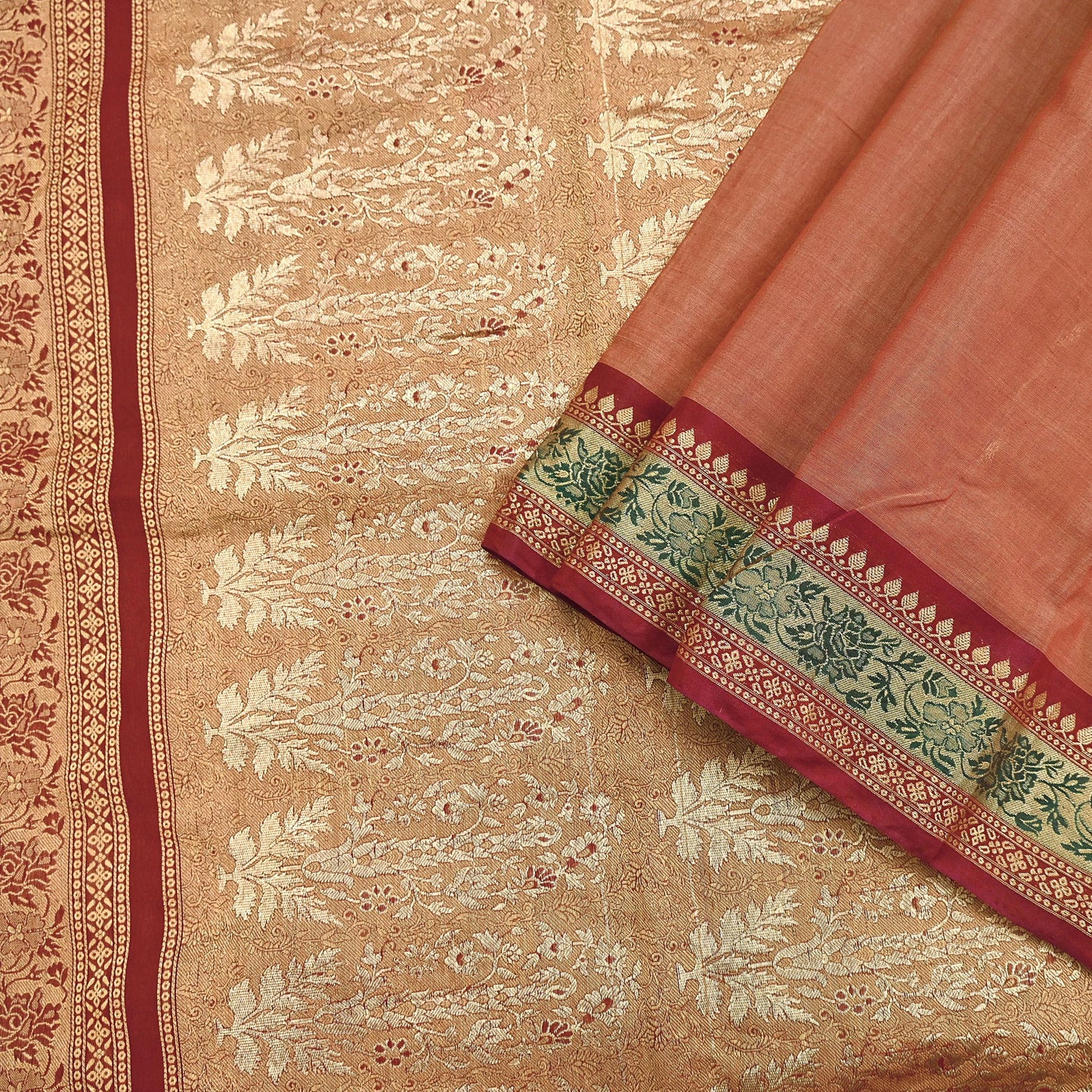 Indian Vintage Heavy Maroon Hand Woven Saree 100% Pure Silk Sari 5Yard Floral Dress making Crafting Quilting Upcycle