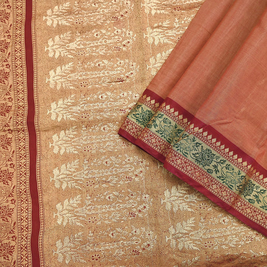 Indian Vintage Heavy Maroon Hand Woven Saree 100% Pure Silk Sari 5Yard Floral Dress making Crafting Quilting Upcycle