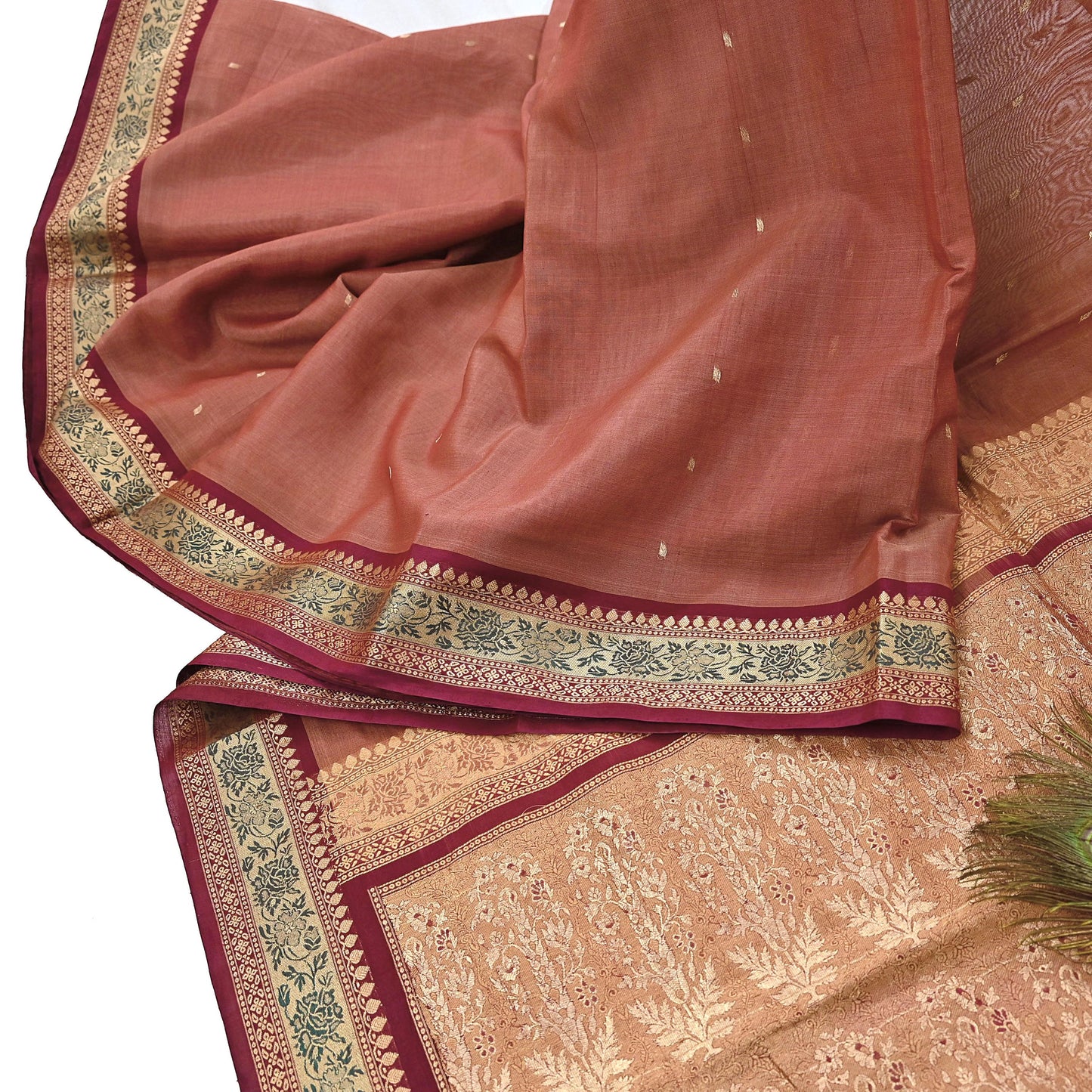 Indian Vintage Heavy Maroon Hand Woven Saree 100% Pure Silk Sari 5Yard Floral Dress making Crafting Quilting Upcycle