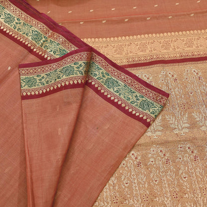 Indian Vintage Heavy Maroon Hand Woven Saree 100% Pure Silk Sari 5Yard Floral Dress making Crafting Quilting Upcycle