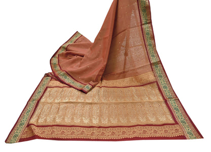 Indian Vintage Heavy Maroon Hand Woven Saree 100% Pure Silk Sari 5Yard Floral Dress making Crafting Quilting Upcycle