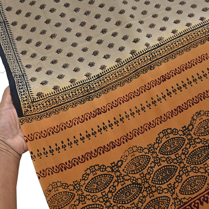 Indian Vintage Sari Brown & Black Pure Crepe Silk Printed Sarees 5yd Sewing Soft Craft Fabric Wrap Dress Making Crafting Quilting Upcycle