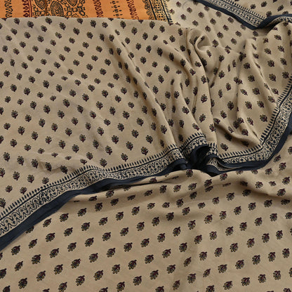 Indian Vintage Sari Brown & Black Pure Crepe Silk Printed Sarees 5yd Sewing Soft Craft Fabric Wrap Dress Making Crafting Quilting Upcycle