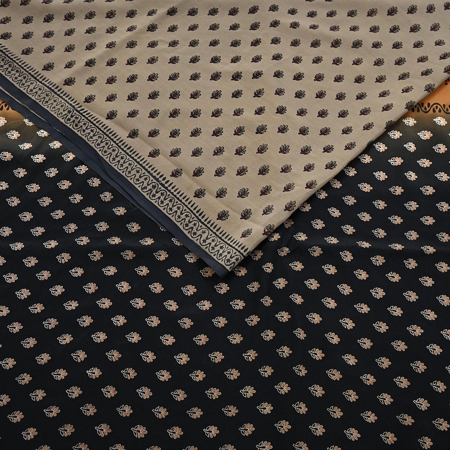 Indian Vintage Sari Brown & Black Pure Crepe Silk Printed Sarees 5yd Sewing Soft Craft Fabric Wrap Dress Making Crafting Quilting Upcycle