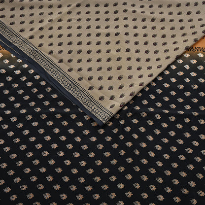 Indian Vintage Sari Brown & Black Pure Crepe Silk Printed Sarees 5yd Sewing Soft Craft Fabric Wrap Dress Making Crafting Quilting Upcycle