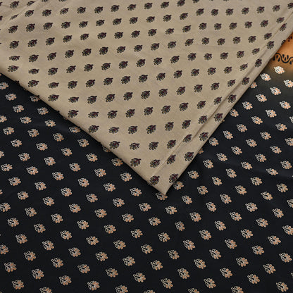 Indian Vintage Sari Brown & Black Pure Crepe Silk Printed Sarees 5yd Sewing Soft Craft Fabric Wrap Dress Making Crafting Quilting Upcycle