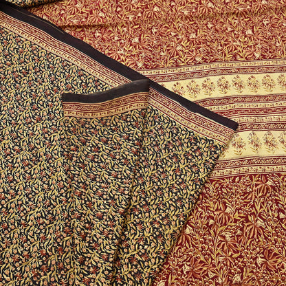 Indian Vintage Sari Maroon & Black 100% Pure Silk Printed Saree Craft Fabric 5yd Sewing Dress Making Soft Wrap Quilting Crafting Upcycle