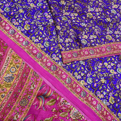 Indian Vintage Sari Purple & Pink Printed Pure Silk Sarees 6yd Sewing Craft Fabric Soft Dress Making Floral Upcycle Crafting Quilting Used