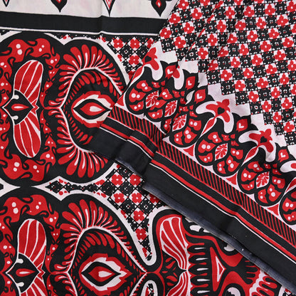 Indian Vintage Sari Black & red 100% Pure Silk Printed Sarees 5yd Craft Fabric Sewing Soft Dress Making Floral Quilting Crafting Upcycle