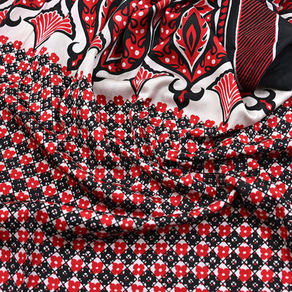 Indian Vintage Sari Black & red 100% Pure Silk Printed Sarees 5yd Craft Fabric Sewing Soft Dress Making Floral Quilting Crafting Upcycle