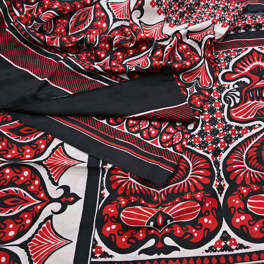 Indian Vintage Sari Black & red 100% Pure Silk Printed Sarees 5yd Craft Fabric Sewing Soft Dress Making Floral Quilting Crafting Upcycle