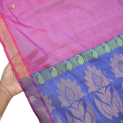 Indian Vintage Dupatta Blue & Pink Chanderi Long Stole Hand Embroidered Work Scarves Veil Zari Wrap Fringes