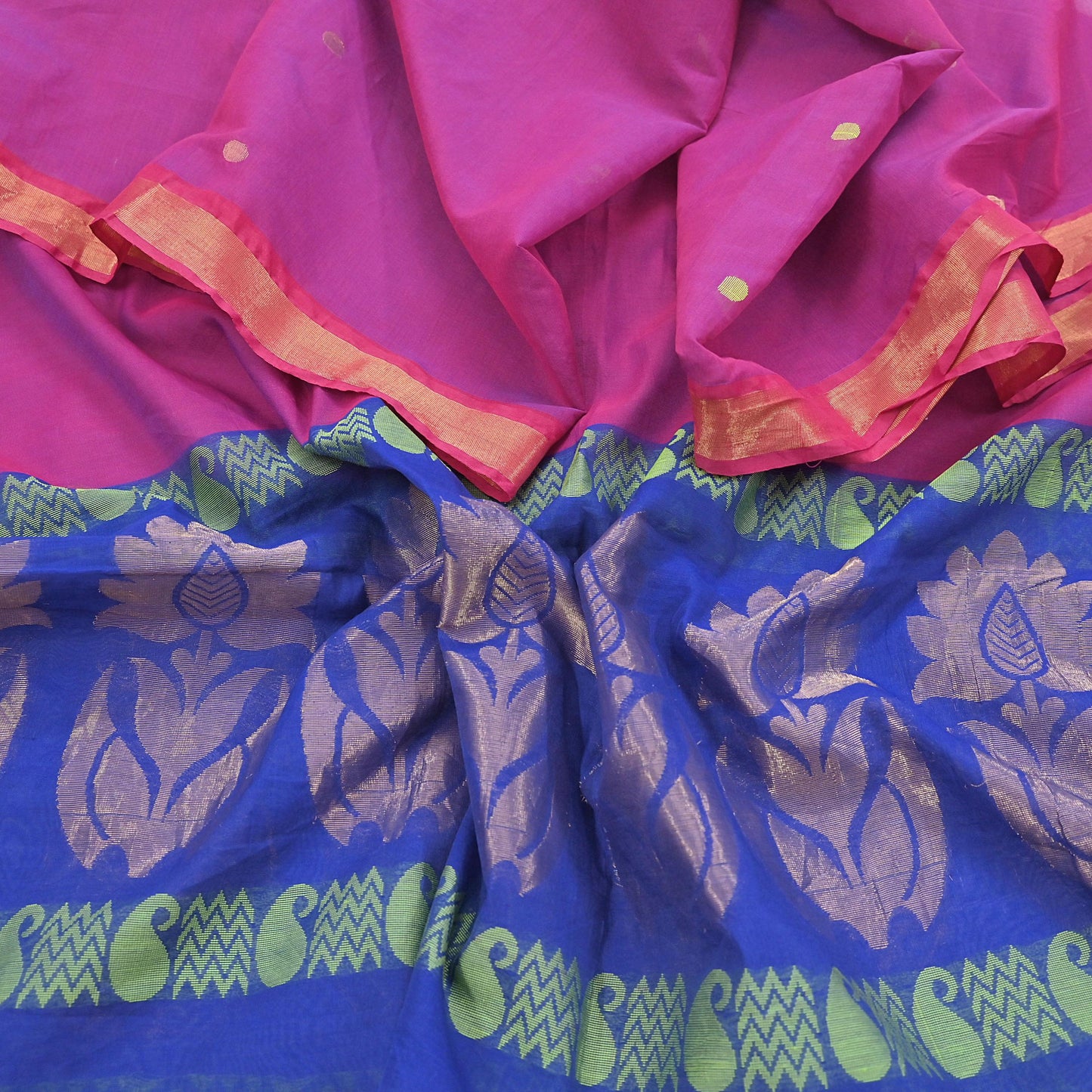 Indian Vintage Dupatta Blue & Pink Chanderi Long Stole Hand Embroidered Work Scarves Veil Zari Wrap Fringes