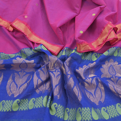 Indian Vintage Dupatta Blue & Pink Chanderi Long Stole Hand Embroidered Work Scarves Veil Zari Wrap Fringes