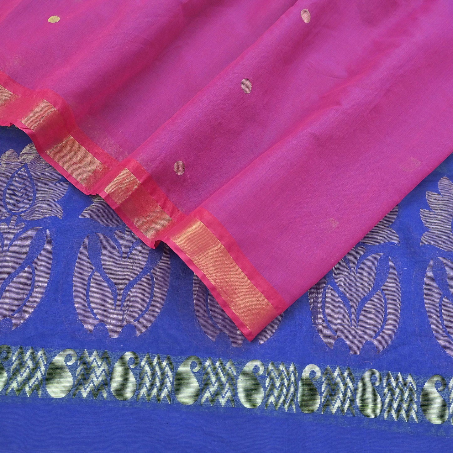 Indian Vintage Dupatta Blue & Pink Chanderi Long Stole Hand Embroidered Work Scarves Veil Zari Wrap Fringes
