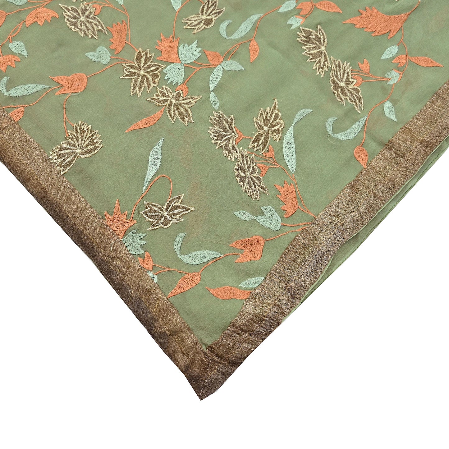 Indian Vintage Dupatta Green Pure Georgette silk Long Stole Embroidered Scarves Stole Veil Wrap