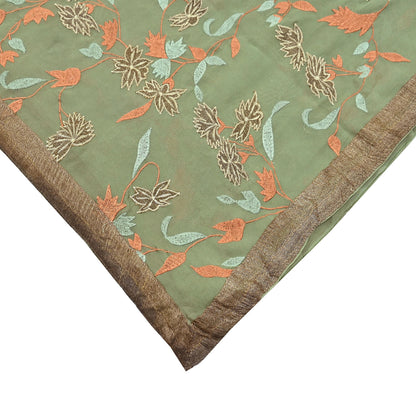 Indian Vintage Dupatta Green Pure Georgette silk Long Stole Embroidered Scarves Stole Veil Wrap