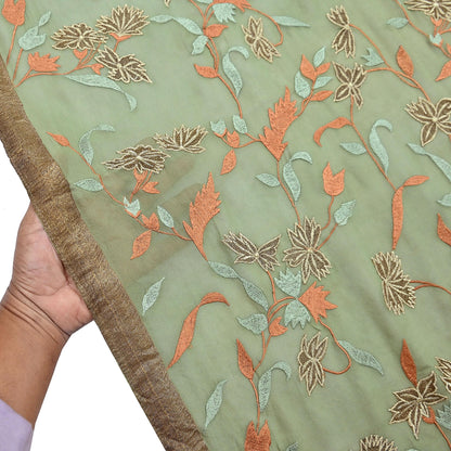 Indian Vintage Dupatta Green Pure Georgette silk Long Stole Embroidered Scarves Stole Veil Wrap
