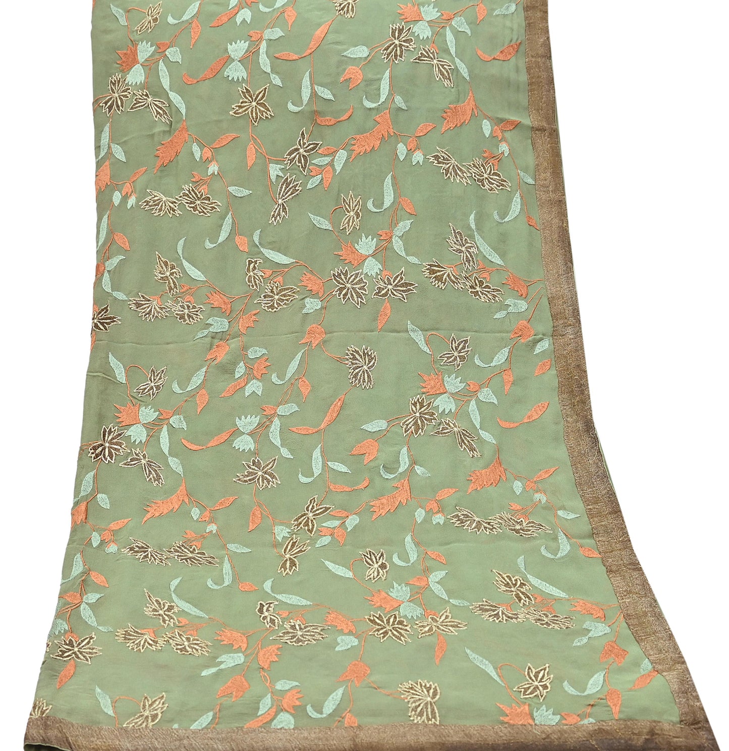 Indian Vintage Dupatta Green Pure Georgette silk Long Stole Embroidered Scarves Stole Veil Wrap