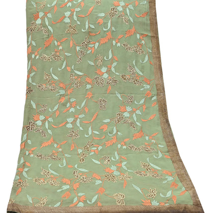 Indian Vintage Dupatta Green Pure Georgette silk Long Stole Embroidered Scarves Stole Veil Wrap